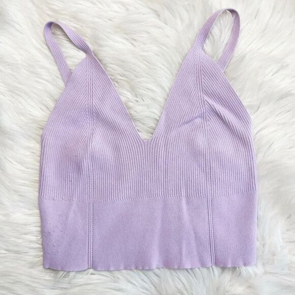 Signature 8 Ribbed V Neck Crop Top Light Purple Size Medium - Picture 1 of 4